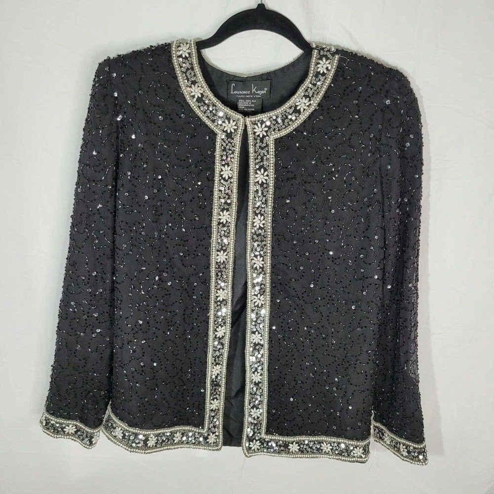 Lawrence Kazar Vintage Silk Beaded Evening Jacket Size Small